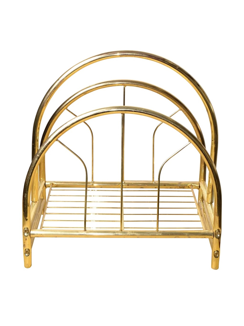Rosalco Brass Finish Gold Metal Magazine Rack From The 1960 Commodore Collection